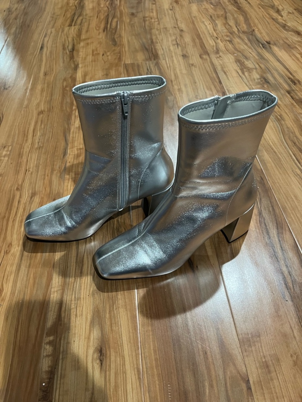Target Silver Metallic Mid-Calf Block Heel Ankle Boots